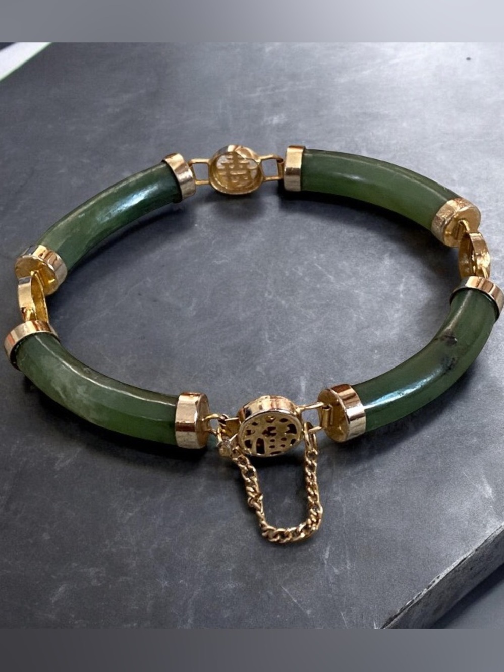 Vintage Chinese nephrite Jade Goldtone bracelet